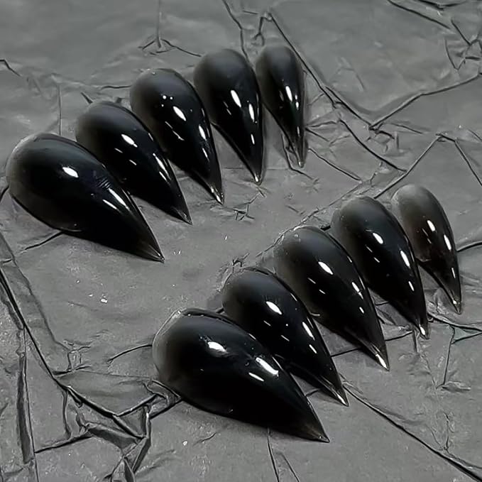 Luxury Press on Nails Medium Stiletto Handmade Eagle Claw Unique Reusable ABS Material Fake Nails Dragon Cat Claw False Nails with Designs Black Glossy Glue on Nail Curved Thick Acrylic Nail(M)