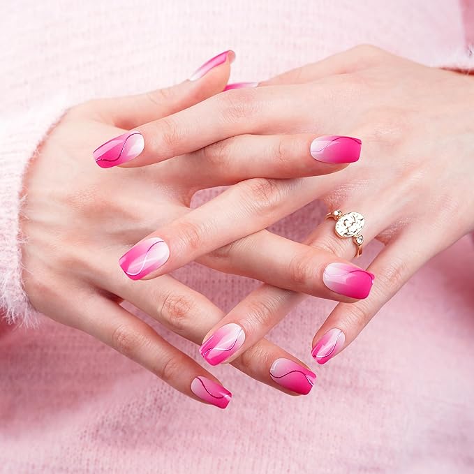 DANNI & TONI Semi Cured Gel Nail Strips Bright Pink Gradient (Blush Aura) Ombre Gel Nail Wraps UV Nails 28 Stickers Gift for Women