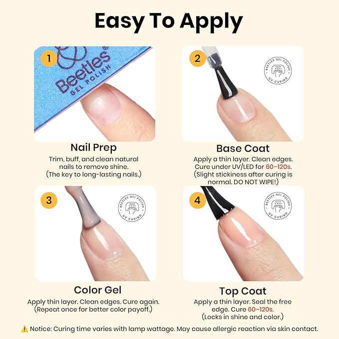 Beetles Gel Base and Top Coat Set 2Pcs 15ml, Stay Shining No Wipe Top Coat Gel Nail Polish & Strong Adhesion Base Coat Long Lasting High Gloss UV Lamp Needed Nail Art Design Manicure Gifts for Women