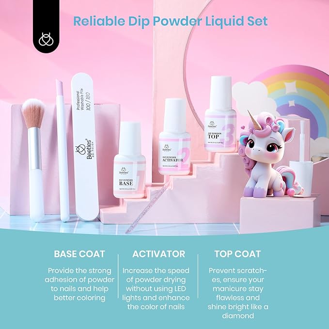 Beetles Dip Powder Nail Starter Kit 20 Colors Pastel Nude Blue Pink Glitter 36pcs Dipping Powder Set for Nail Art with Base Top Coat DIY Salon Complete Accessories Dreamy Town Collection