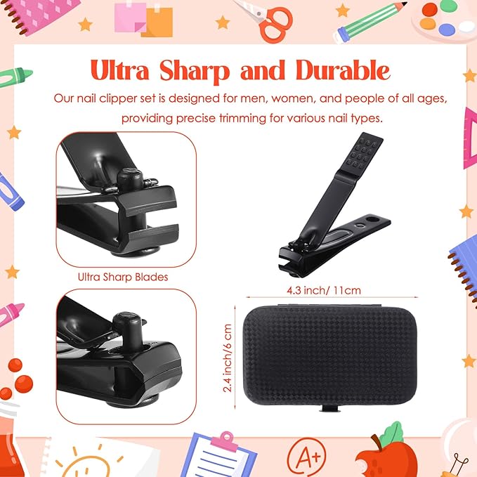 6 Nail Clippers Kits Teacher Appreciation Gifts for Men Women Manicure Set Nail Care Tools Fingernail Toenail Clipper Cutters Professional Stainless Steel Kit with Travel Case