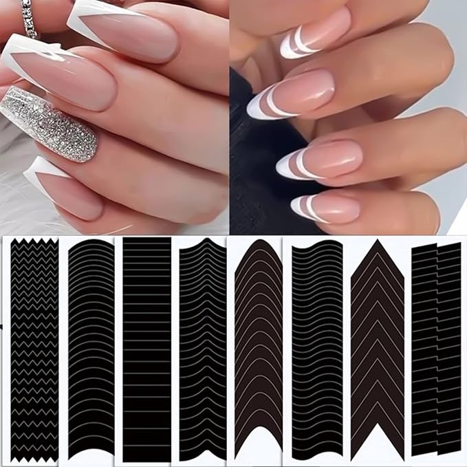 SILPECWEE 17 Sheets Airbrush Stencils for Nails French Tip Nail Guide Nail Design Stickers Bear Butterfly Heart Star Nail Art Stickers Decals Printing Template Tool Manicure Strips Nails Decoration