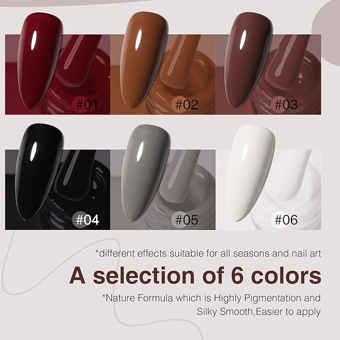 Gel Nail Polish Set of 6 Colors 12ml with Black White Gray, Gel Polish Kit for Salon DIY at Home, Soak Off LED UV Gel Nail Polish, Gifts for Women Girls