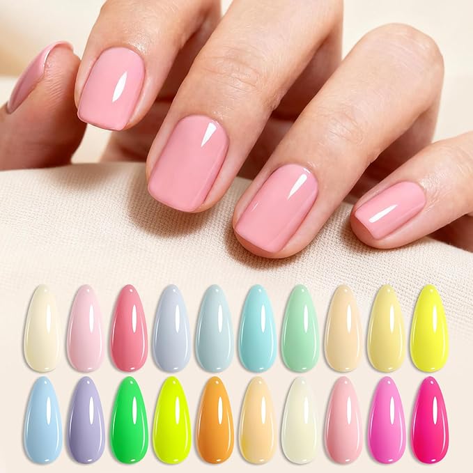 BORN PRETTY Pastel Gel Nail Polish 23Pcs,Spring Summer Easter Gift Collection Macaron Candy Sweet Colors Soft Nude Pink Green Blue Yellow Neon Hot Pink Gel Polish Kit with Base&Glossy Matte Top Coat