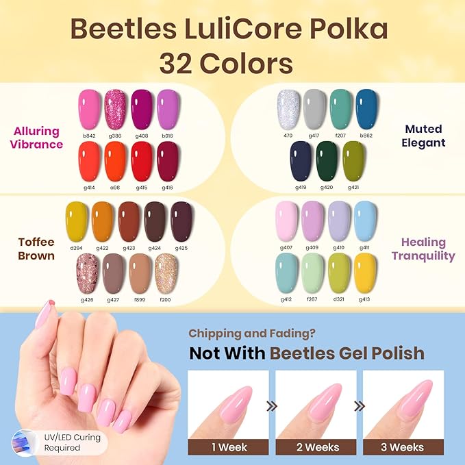 Beetles Gel Nail Polish Kit with U V Light and Nail Drill - 55Pcs Gel Nails Kit 32 Color LuliCore Polka Set with Base Top Coat Professional Manicure Set Home Salon DIY Gifts for Women Teens Girls