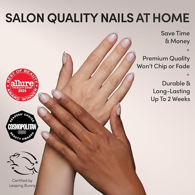 Glamnetic Press On Nails - Frankenbabe | Semi-Transparent Stitched Tip Graphic Short Oval Fake Halloween Nails, Salon Quality | 15 Sizes - 30 Nail Kit