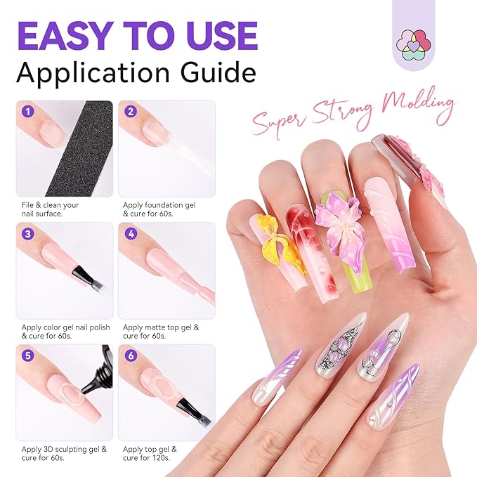 SAVILAND 1.06oz 3D Gel Nail Art, No Wipe Clear Sculpting Gel for Molding Carving Rhinestone Glue for Gems Decoration Adhesive 3D DIY Design for Home Salon Christmas Gift Set