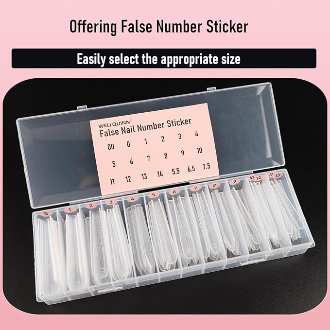 Extra Long Dual Forms Coffin (Sculpted) XXL 4XL, Reusable Full Cover Poly Gel Acrylic Builder Solid Hard Gel Extension Nail Molds 14 Sizes 70 Pcs, Set for Salon & DIY
