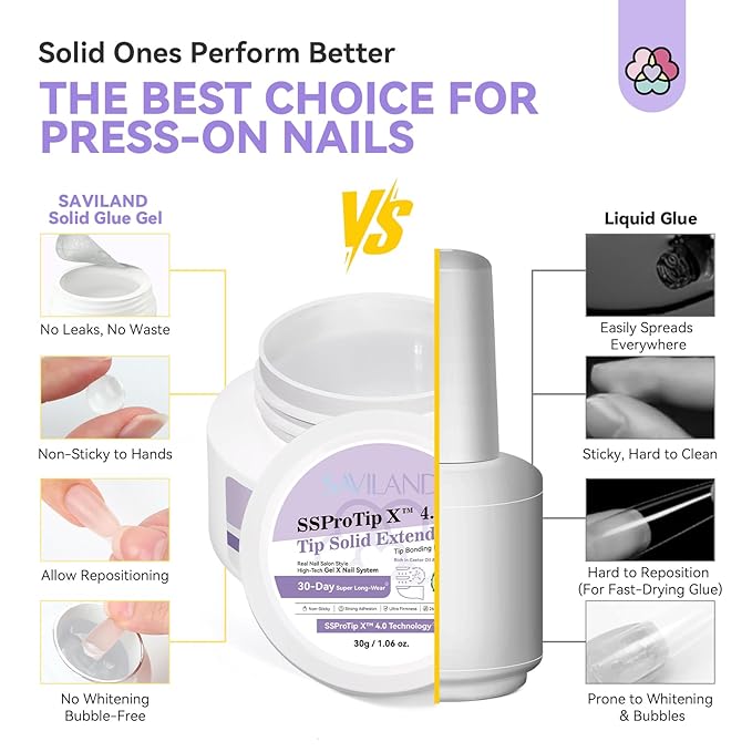 SAVILAND 30g Solid Nail Glue Gel: 30-Day Long Wear 2026 Gel Nail Glue Solid Gel Strong Adhesive for False Tips 3D Sculpture U V Nail Enthusiasts Home DIY