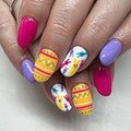 Easter Press on Nails - Medium Oval Fake Nails with Cute Rabbit | Colorful Easter Egg Designs False Nails Press ons Reusable Full Cover Stick on Nails Easter Nails for Women Manicure 24Pcs