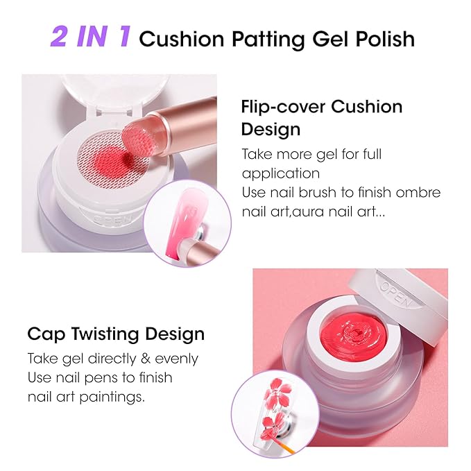 GELLEN Pink Patting Gel Polish, Valentine's Gift for Her, Ombre Gel Nail Polish, Gradient Painting for Aura Nails, French Nail Art, Pat Paint for Drawing with Silicone Brush & 36pcs French Tip