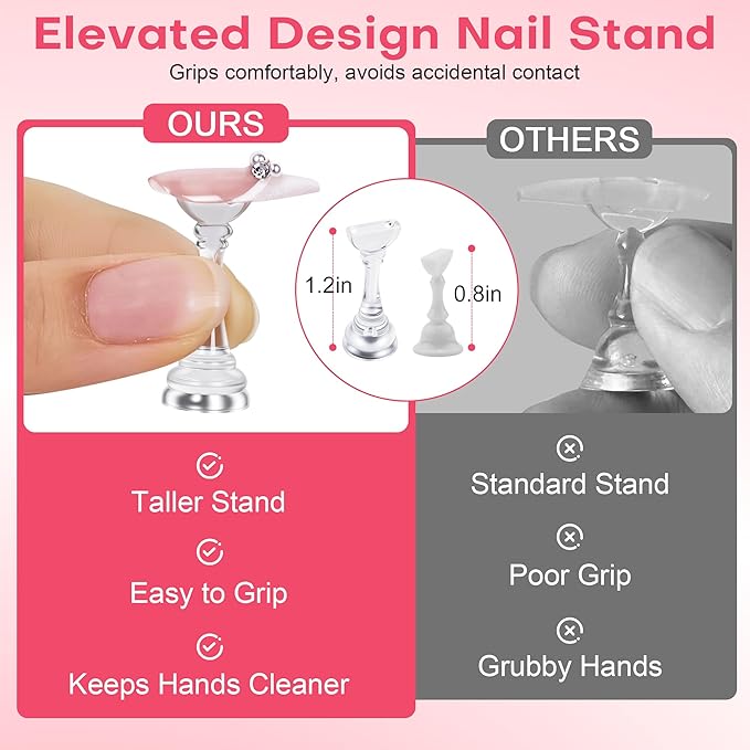 Nail Stand for Press On Nail Holder for Painting Nails, Magnetic Fake Nail Stands Tips, Heart Shaped Nail Holder with Double-sided Tape Practice Nail Art Tools