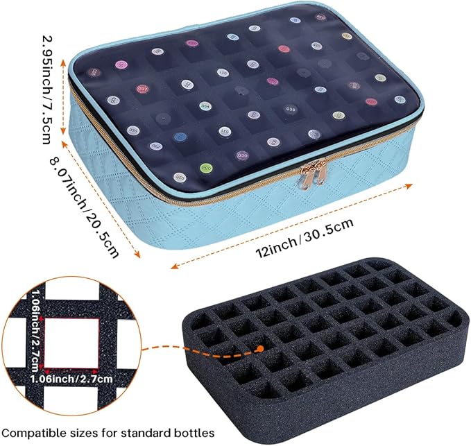 Nail Polish Bag organizer-Holds 40 bottles(15ml-0.5fl.oz)，Nail Polish Carrying Case Clear Multifunctional Cosmetic Travel Cases Makeup Bags Sky Blue