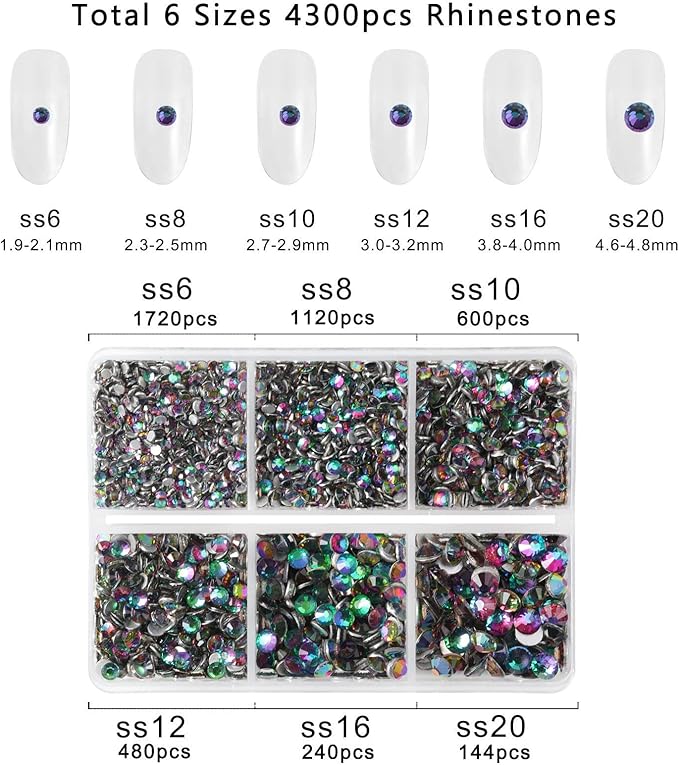 Beadsland 4300pcs Flatback Rhinestones,Green Rhinestones Nail Gems Round Crystal Rhinestones for Crafts,Mixed 6 Sizes with Picking Tweezers and Wax Pencil Kit, SS6-SS20,Green Volcano