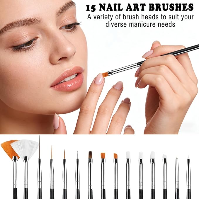 Nail Art Brushes Nail Art Tool Kit, Nail Design Tools Set with Liner Brushes, Dotting Pens, UV Gel Brushes, for DIY Nail Art, Salon and Home Use (Black Style 32pcs)