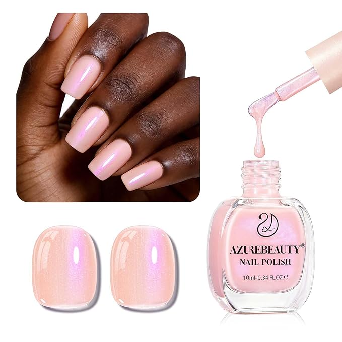 AZUREBEAUTY Nail Polish,Nude Pink Shimmer Quick Dry Complete Natural Super Lustrous,Professional for DIY Manicure and Pedicure at Home