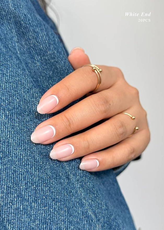 Semi Cured Gel Nail Strips (White End), Translucent Matte, 20 Pcs Summer Gel Nail Wraps, Stickers, UV Light Required, Salon Quality, Long Lasting