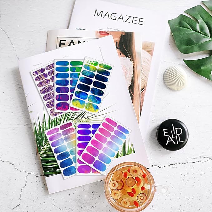 WOKOTO 12 Sheets Blooming Gradient Nail Polish Strips For Women Nail Art Wraps For Nails, Colorful Graffiti Marble Nail Stickers Gel Nail Strips Press On Nail Polish Stickers For Women Girls