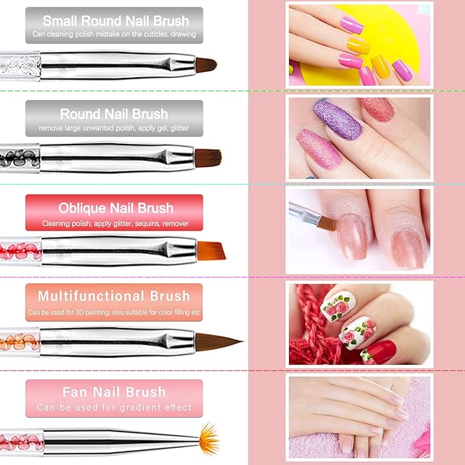 SILPECWEE 10pcs Nail Art Brush Set - Dotting Tools, Liner, Ombre, Clean Up, Design & Acrylic Manicure Brushes for Nail Art & Painting Kit