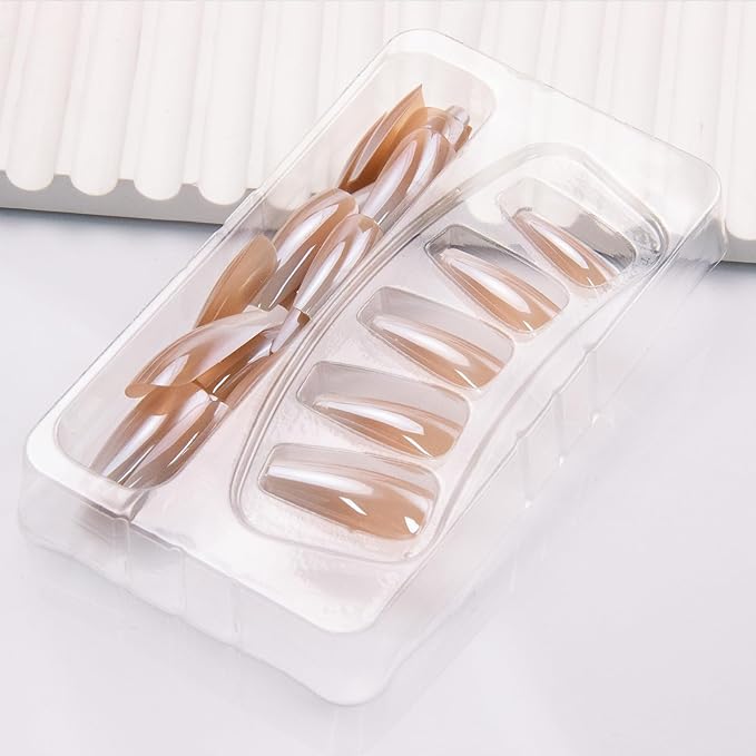 Square Press on Nails Ombre Fake Nails Chrome False Nails Glossy Medium Artificial Acrylic Nail Press ons Full Cover Stick Glue on Nails for Women Manicure Decoration 24Pcs
