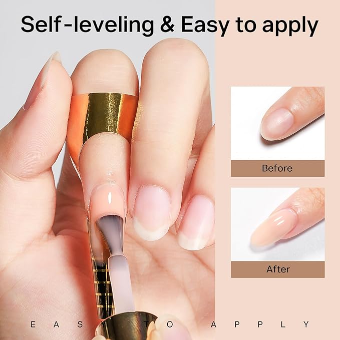 MIZHSE Builder Nail Gel, 8-in-1 Netural Nude Builder Nail Gel Strengthener Gel Thickening Extension Rhinestone Glue in a Bottle for DIY Salon LED & U V Lamp Needed 16mL