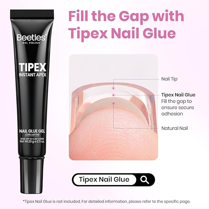 Beetles Tipex Lite Instant Apex Nail Tips, Medium Stiletto, 16 Sizes | 00–14, Built-in Apex Acrylic Tips for Flat & Natural Nail Beds, Beginner-Friendly Easy DIY Nail Extensions