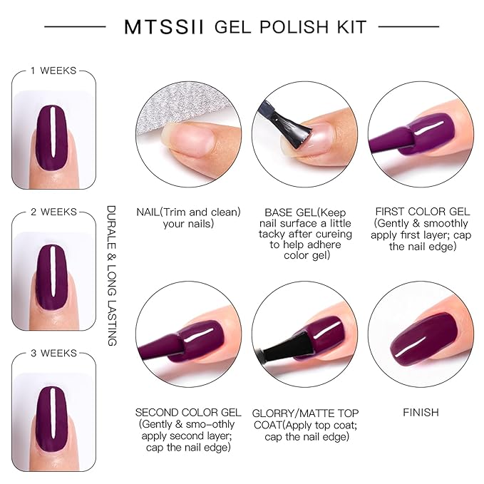MTSSII Gel Nail Polish Set 12 Colors Blue Purple Gel Polish Kit Baby Blue Lavender Dark Purple Glitter Gel Nail Polish Aquamarine Mermaid Soak off Uv LED Gel Manicure DIY Nail Home
