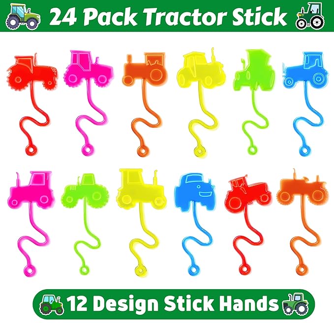 48PCS Tractor Party Favors - 24PCS Temporary Tattoos & 24PCS Stick Hands Party - Perfect Birthday Party Supplies, Goodie Bag Stuffers, Treasure Box Toys, Classroom Prizes, and Student Giftss