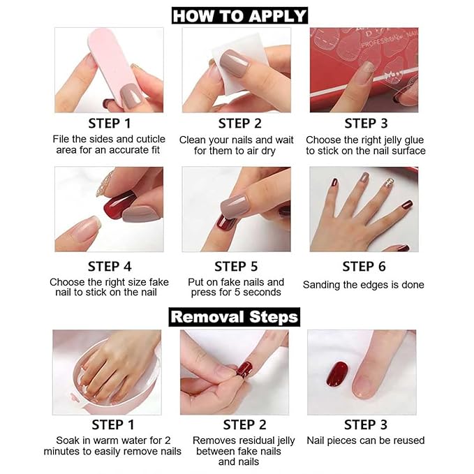 4th of July Press on Nails Medium Coffin Fake Nails with Blue Red White Designs Patriotic Coffin False Nails Full Cover Glossy Acrylic Stick on Nails Independence Day Glue on Nails for Women 24Pcs