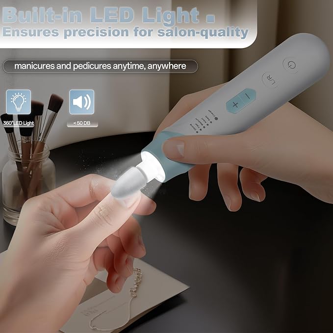 Electric Nail File Drill, Cordless 2000 mAh Rechargeable Nail Filer Electric, Portable Nail Dril Machine Drill for Nails Acrylic Manicure and Thick Toenails Buffer Grinder Care Professional (Blue)