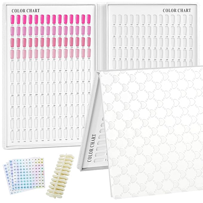 308 Colors Nail Swatches Book with 360 Nail Tips Professional Nail Color Chart Card Display Gel Polish Book Nail Painting Practice Design Board No Need Pasting, No Need Glue for Nail Salons
