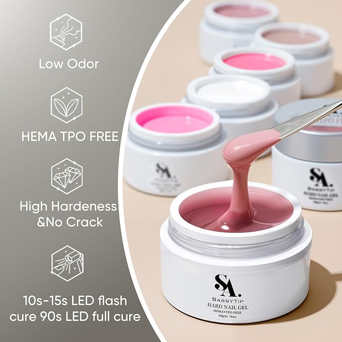 HEMA TPO Free Builder Hard Gel, 30g Salon Strength, 7 Shade Colors - Safe Allergy-Friendly Nail Gel for DIY at Home & Professional Nail Extensions, Sculpting, Apex Building (Milky White)