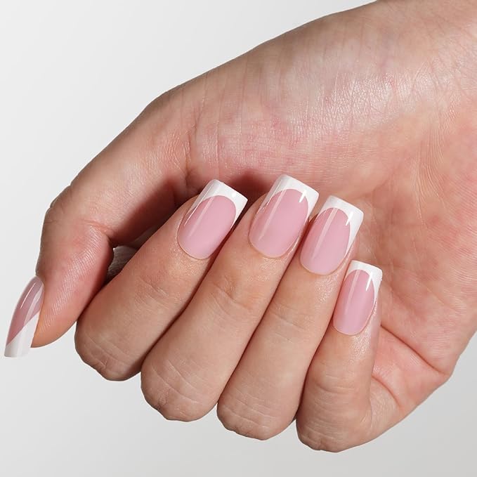 Vansiho Pink French Gel Nail Tips, Short Square Soft Gel Nail Tips, French Tips Press on Nails, 150 Pcs Box of DIY False Nails, 15 Sizes