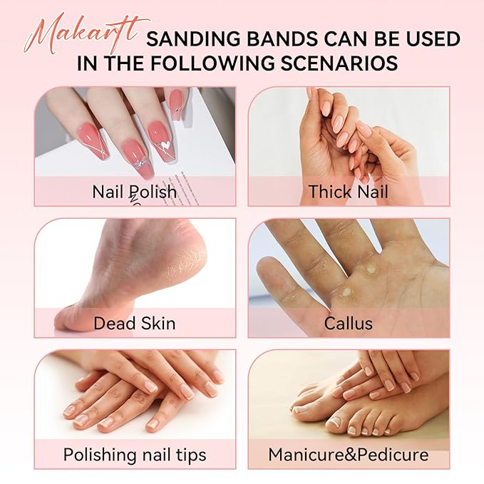 Makartt Nail Drill Bits Sanding Bands - for Nail Drill 100 Pcs 4 Color Coarse Fine 80/120/180/240 Grit File Small Sanding Band with 3.1mm Mini Mandrel Nail Bit Set for Acrylic Nails Gel