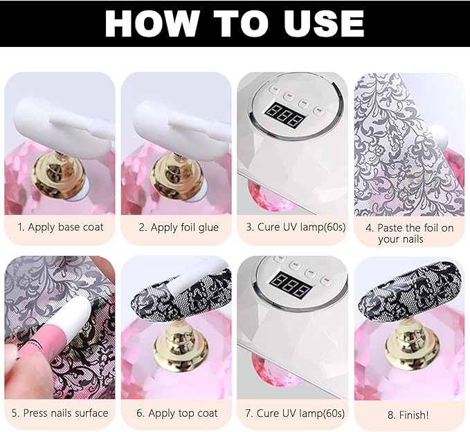20 Rolls Lace Nail Foil, 4 Boxes Black and White Nail Art Foil Decals Sheet, Holographic Transfer Foils Stickers Paper Nails Supply for Women Girls Acrylic Manicure Wraps Decoration