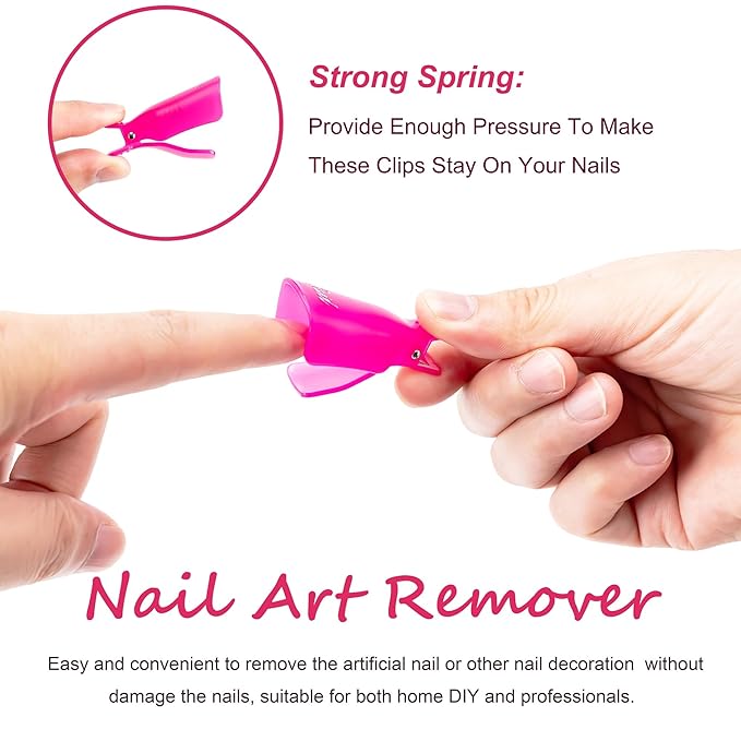 Gel Nail Polish Remover Tools Kit, with 10 Pcs Nail Clips, 400 Pcs Lint Free Nail Wipes, Nail Files 100/180, Buffer Block 400/4000, Nail Brush, Cuticle Pusher, Cuticle Peeler (Rose Red)
