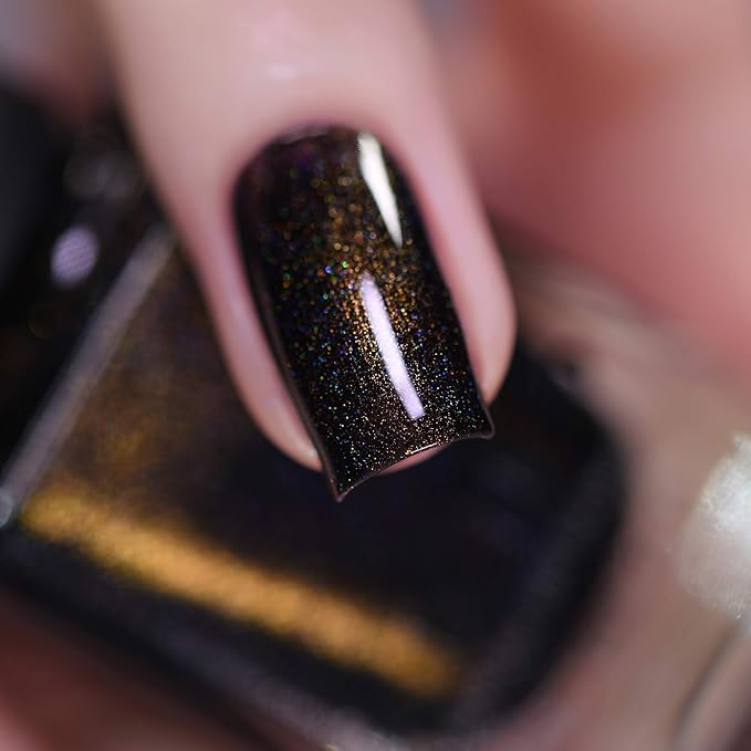 ILNP Shadow Grove - Green-to-Gold Black Holographic Shimmer Nail Polish