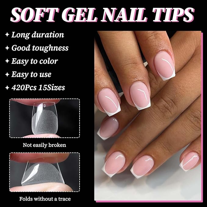 300pc Extra Short Coffin Gel Nail Tips Clear Fake Nail, XS Clear Press on Nails Short Coffin Soft Gel Nail Tips Acrylic Nails Full Cover False Nail Artificial Fingernail for Nail Extension Press-ons