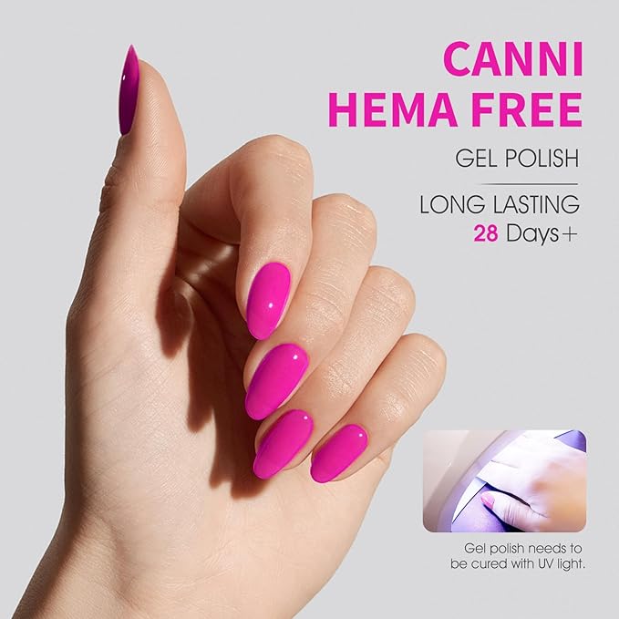 CANNI Hot Pink Gel Nail Polish, 1Pcs Neon Pink Gel Polish Pastel Bright Pink Purple Color High Gloss Soak Off U V Nail French Nail Manicure Salon DIY