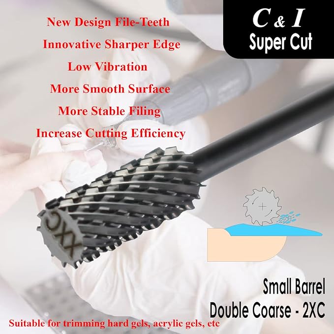 Super Cut Upgrade Edition, Small Barrel Nail Drill Bit for Electric Manicure Drill Machine, Remove the Nail Gels, Acrylic Gels, or Dip Powder (Double Coarse -XXC)