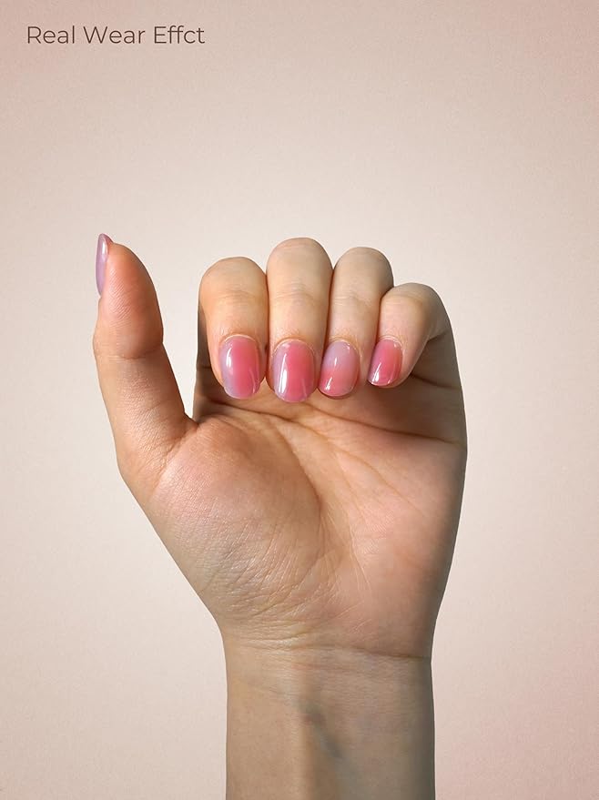 Pre Cured Gel Nail Strips - 44PCS Salon Quality Gel Nail Stickers - Long Lasting Polish Wraps for Women no UV Light Needed Easy Apply & Remove (Shimmer Pink)