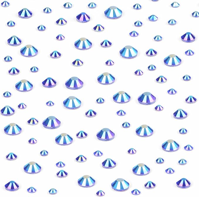 NCB Hotfix Iron on 8000pcs Crystal Rhinestones Round Gem for Crafts Decoration DIY Jewelry Making with a Tweezers and 2 Picking pens (Sapphire AB, 6Sizes SS4-SS30)