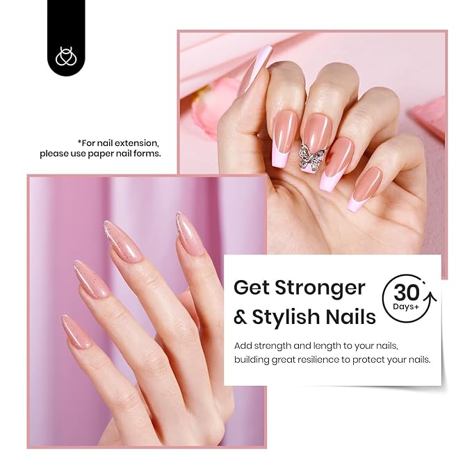Beetles Builder Gel for Nails, 8 in 1 Nude Brown Colored Strengthener Gel in a Bottle for Nail Extension Building Apex UV LED Lamp Cured DIY at Home Beauty Gift Sets for Women,Base Coat Need