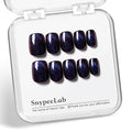Blue and Purple Cat Eye Press on Nails Short Square, Glue on Nails for Women Gift, French Tip Effect,Reusable Soft Gel Press on Acrylic Nail with Designs 30Pcs(Blue Purple)