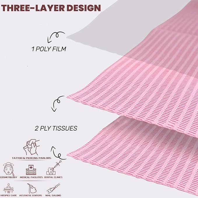 ZOOFOX 250 Pieces Disposable Nail Mats, 13'' x 18'' Pink Fordable Dental Bibs Waterproof 3 Ply Nail Paper Towels, Nails Tech Supplies for Salon Manicure Tattoo