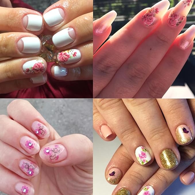55 Sheets Flowers Nail Art Stickers, Holographic Floral Butterfly Bird Nail Art Decals, Small Flower Water Transfer Nail Decal Designs Supplies for Women Girls Manicure Decorations Nail Sticker Set