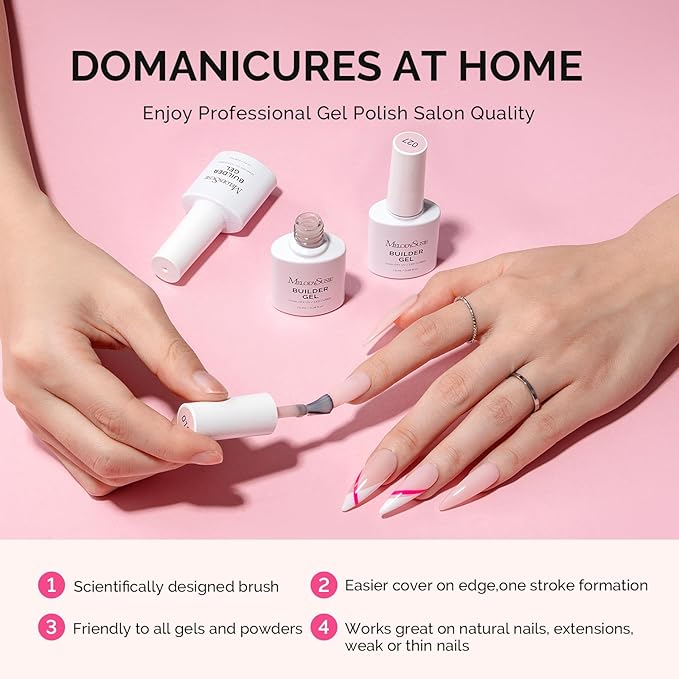 MelodySusie Builder Gel Nail Polish Set, Base Colors Nude Pink Clear 8 in 1 Nail Thickening Rubber Base Gel Polish,Soak Off UV Extension,Rhinestone Nail Glue in a Bottle Gift for Women 6 Colors