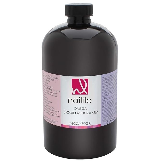 Premium - Omega Liquid Monomer, Professional System for Acrylic Powder Nail Extension Non-Yellowing Effect - 16 Oz.