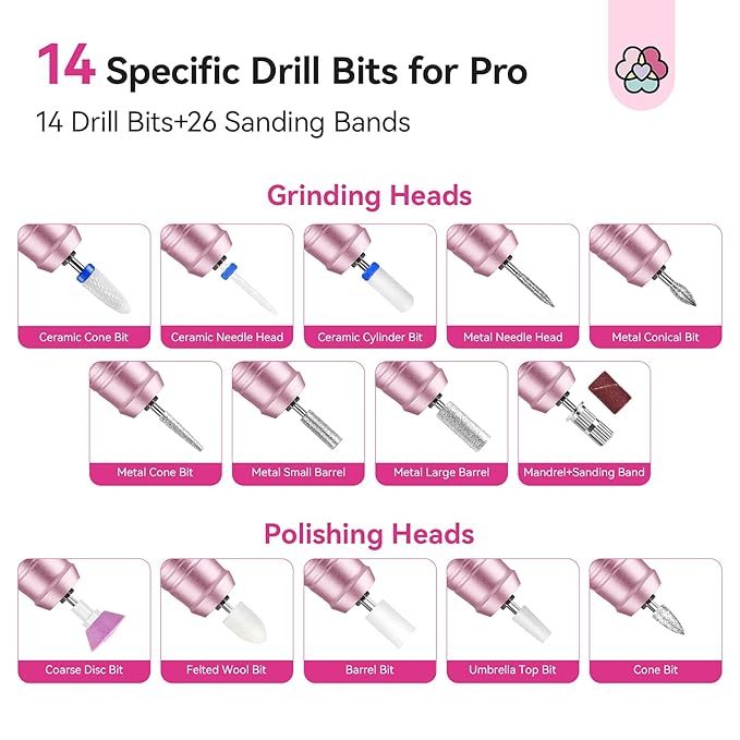 SAVILAND Professional Nail Drill 40000 RPM: Portable Electric Nail Drill Kit File Machine with Ceramic Nail Bit Sanding Bands for Quick Acrylic Removal Manicure Salon Home Use, Pink Diamond
