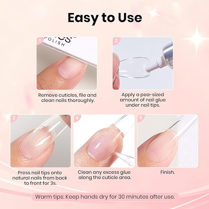 Beetles Super Strong Nail Glue for Press On Nails, No UV Light Needed, 2Pcs 10g Quick Drying Semi Solid Nail Glue, Strong Hold for False & Acrylic Nails